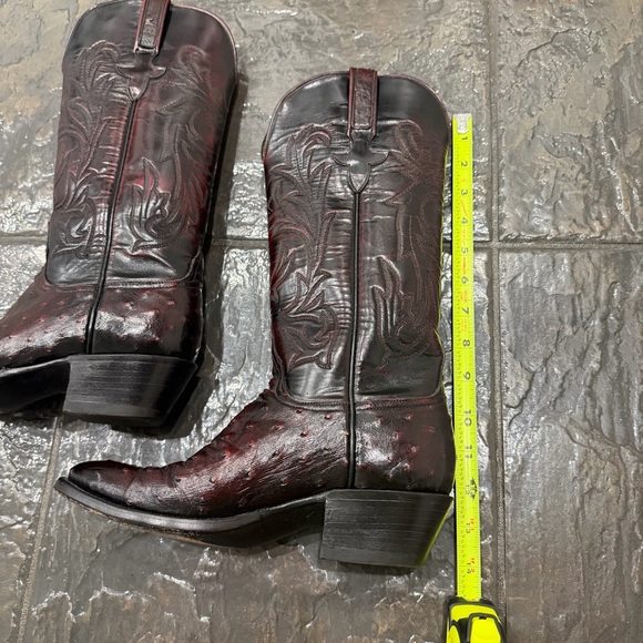 Lucchese Handmade Exotic Ostrich Leather Western Cowboy Boots Burgundy 6.5 - Picture 9 of 15